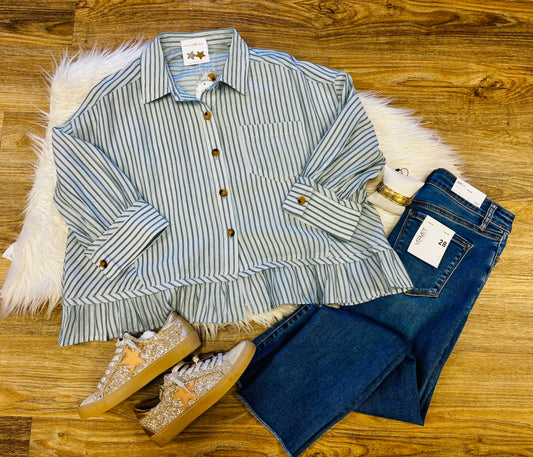 The Harbor Stripe Ruffle Top