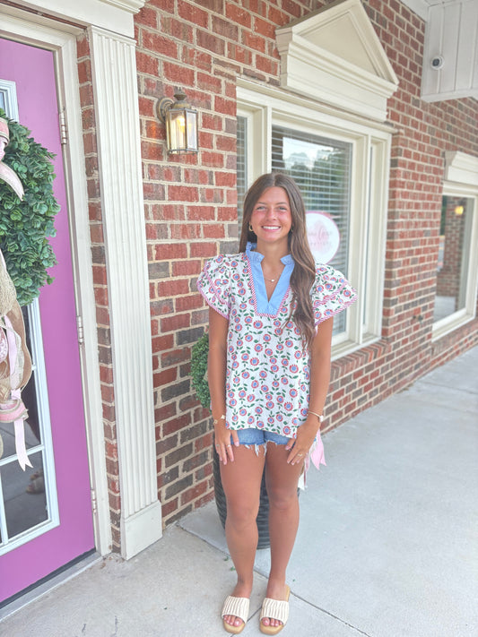 Flutter Sleeve Flower Top