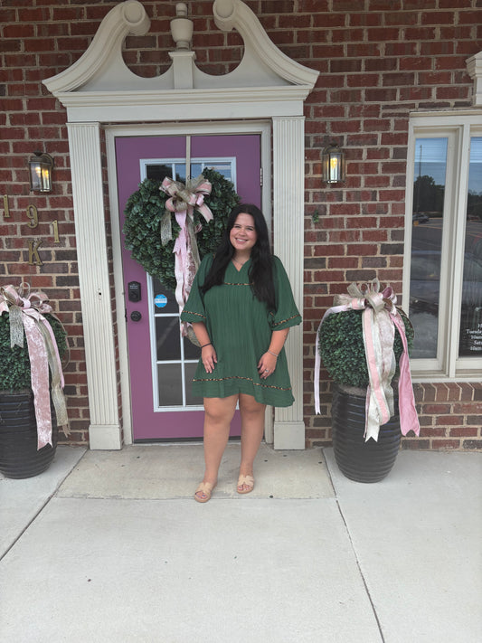 Textured Babydoll Dress with Leopard Trim