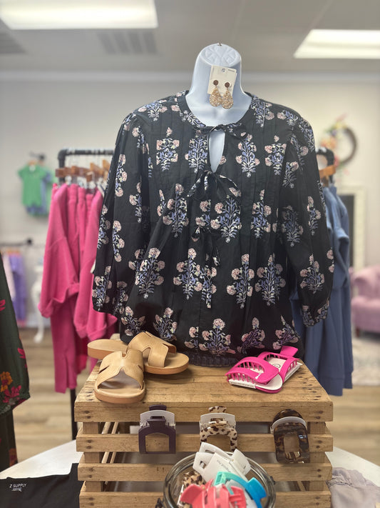 Mix Floral Tie-Neck Blouse