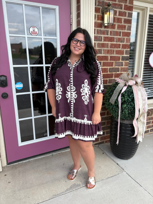 Two Tone Abstract Print Mini Dress