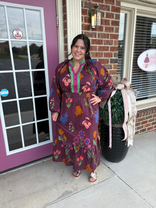 Mix Floral Midi Dress