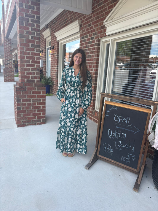 Teal Floral Printed Maxi Dress