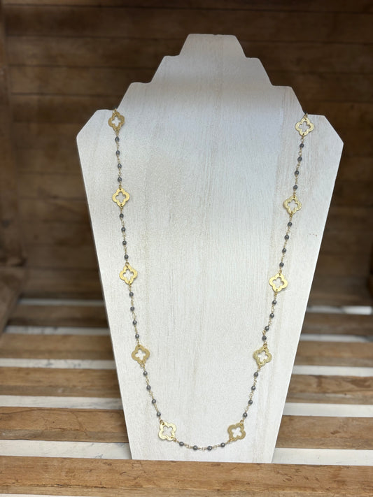 Gold Clover Beaded Long Necklace