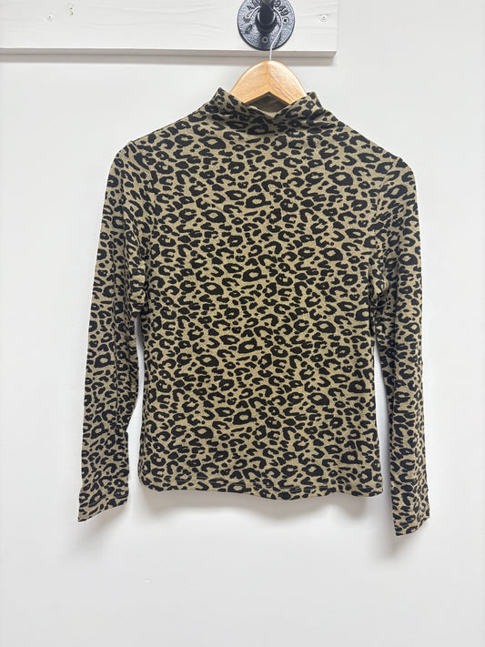 Animal print long sleeve mock neck top