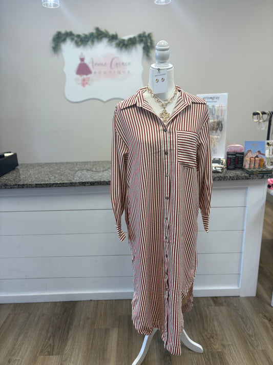 Striped rust midi dress