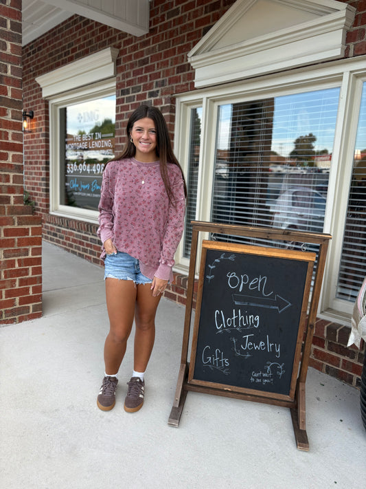 Floral thermal knit top