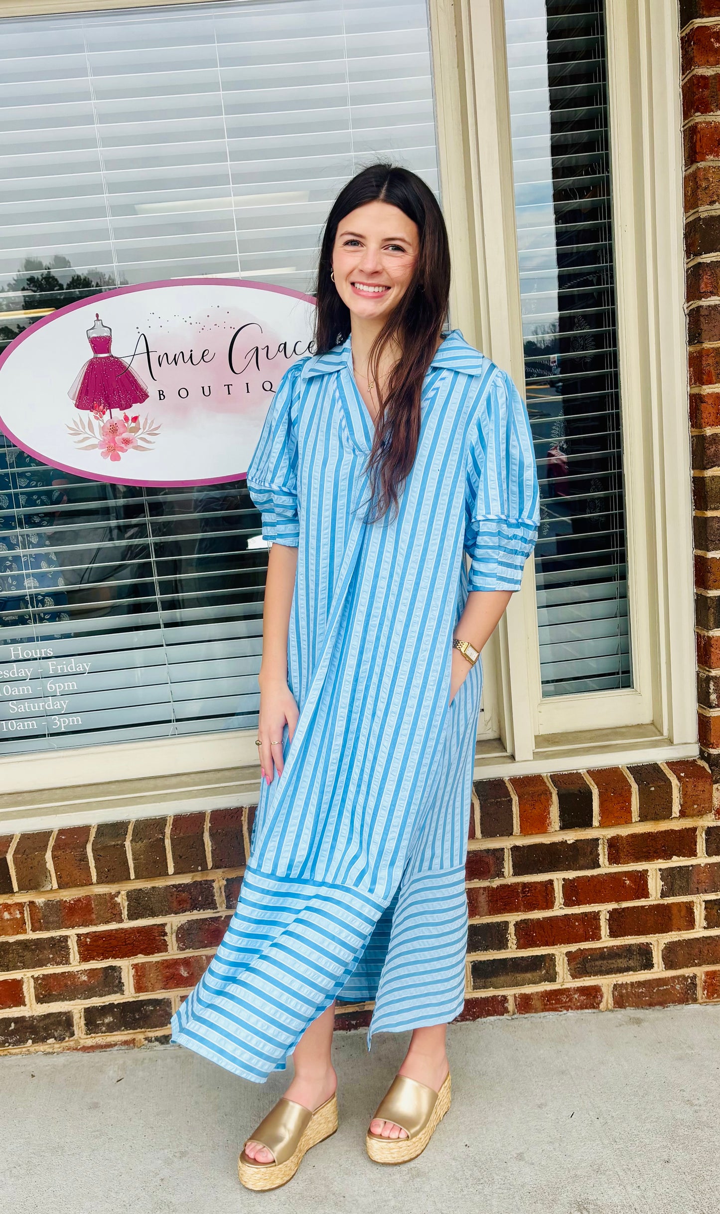 Blue Striped Midi Dress