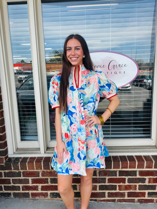 Jacquard Bloomscape Mini Dress