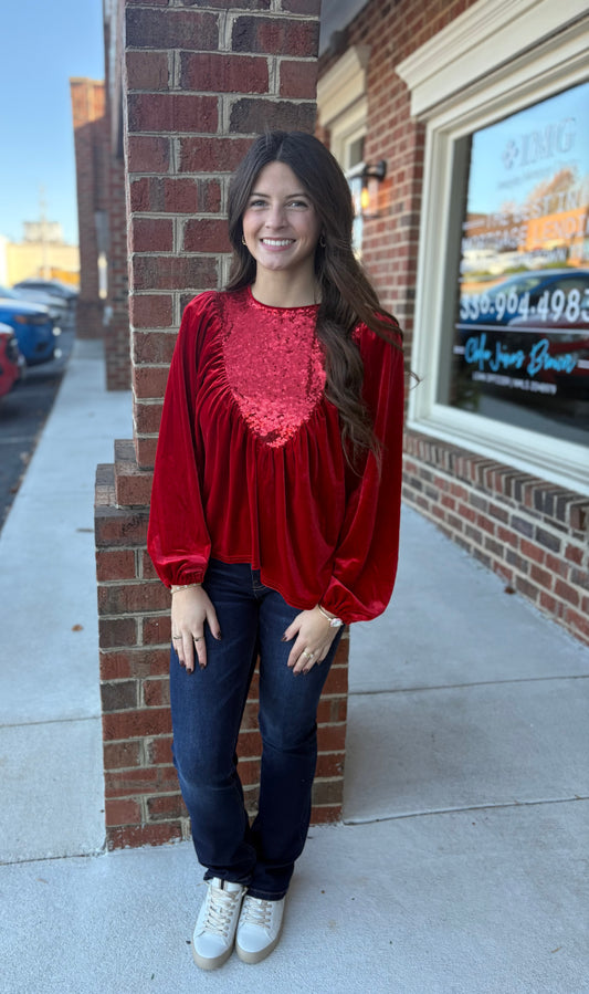 Christmas Velvet Sequins Top