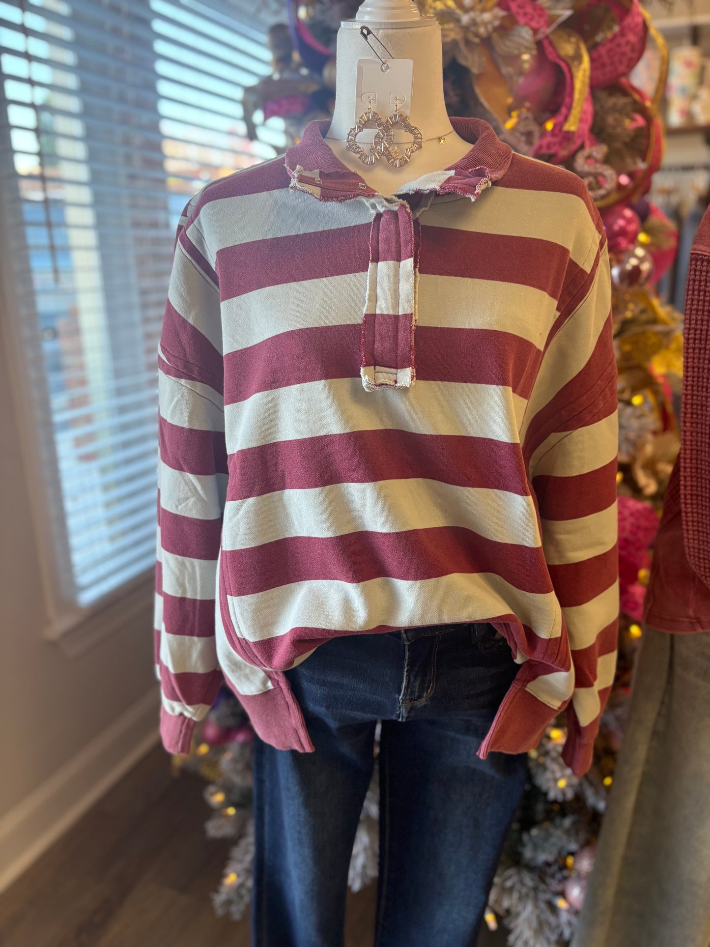 Stripe 1/4 Button top