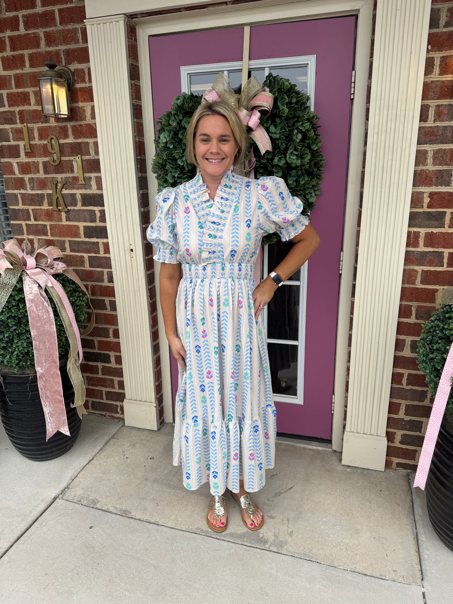 Vibrant Ruffle Smocked Midi Dress