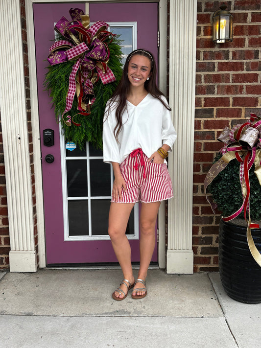 Cherry Stripe Denim Shorts