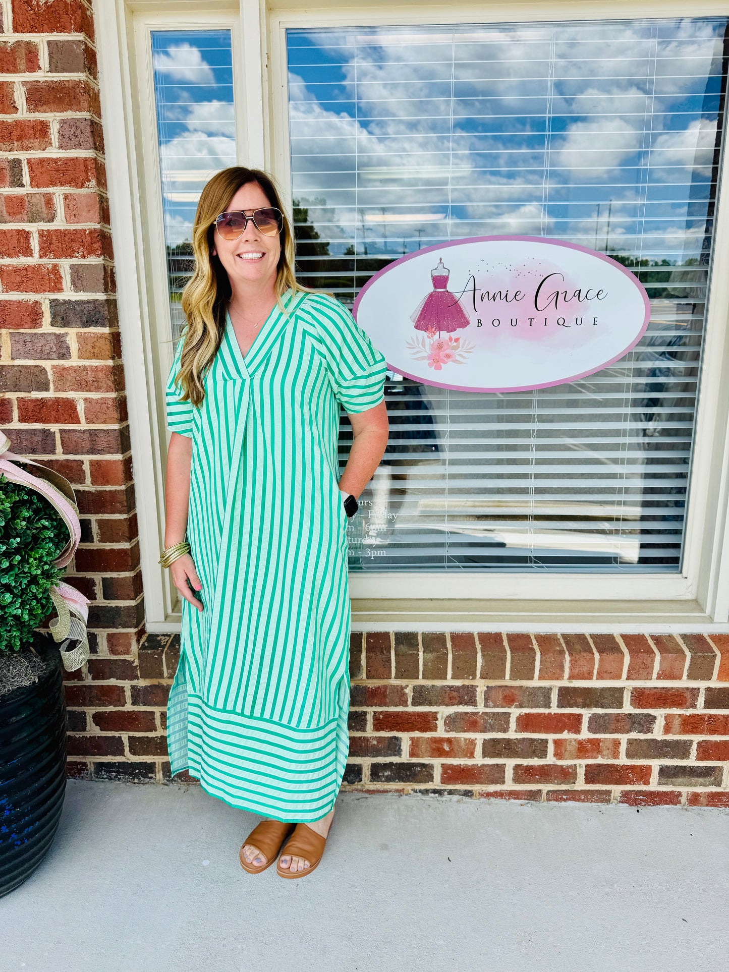 Green Striped Midi Dress