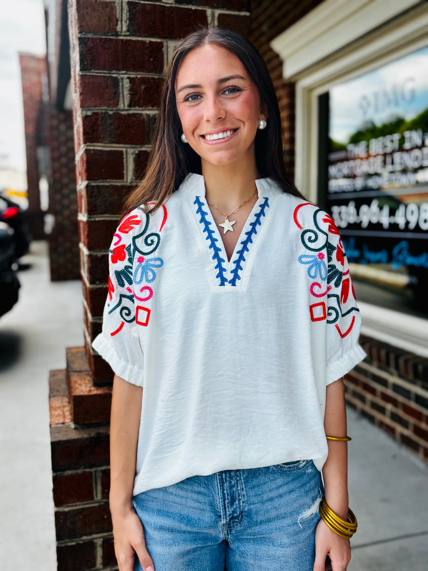 Seaside embroidery top