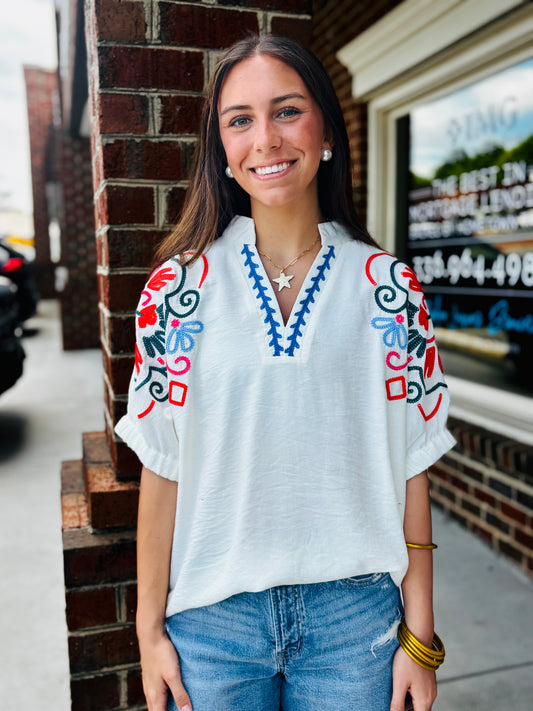 Seaside embroidery top
