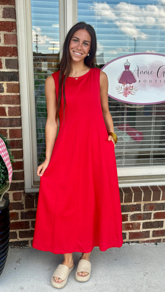 Lady in Red Midi Dress