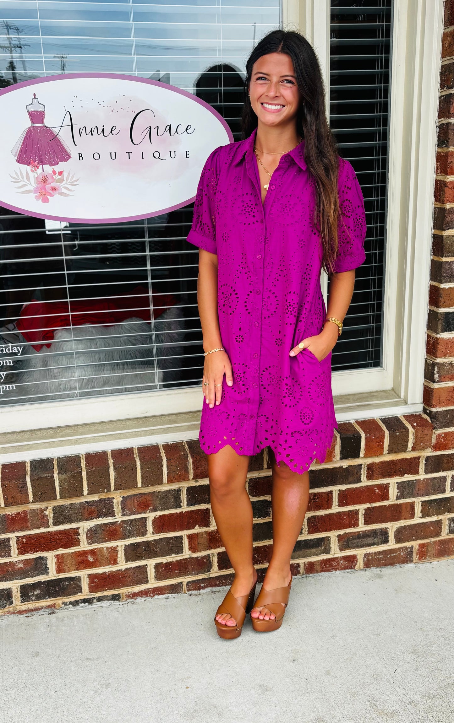 Magenta Eyelet Dress