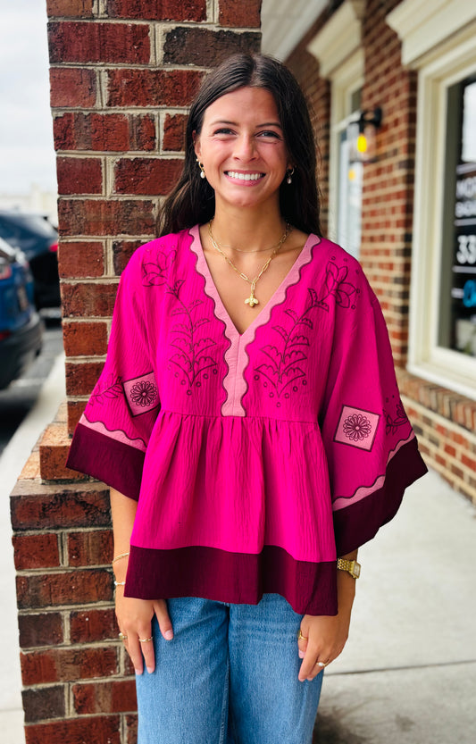 Wild Orchid Embroidered Top
