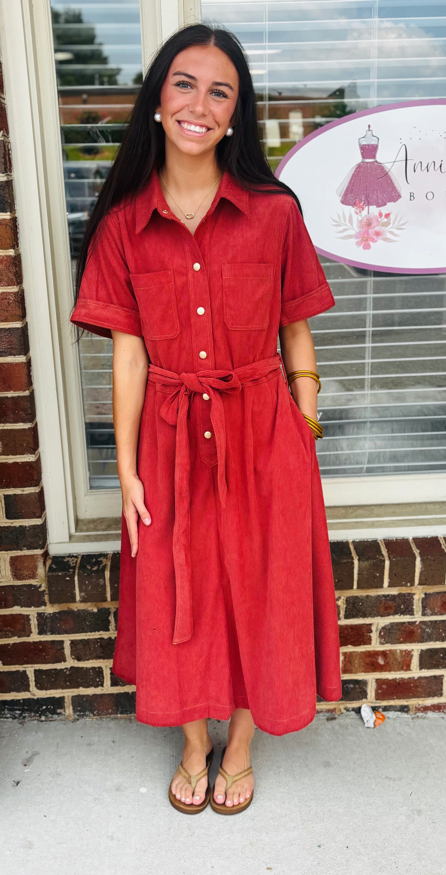 Terracotta Corduroy Midi Dress