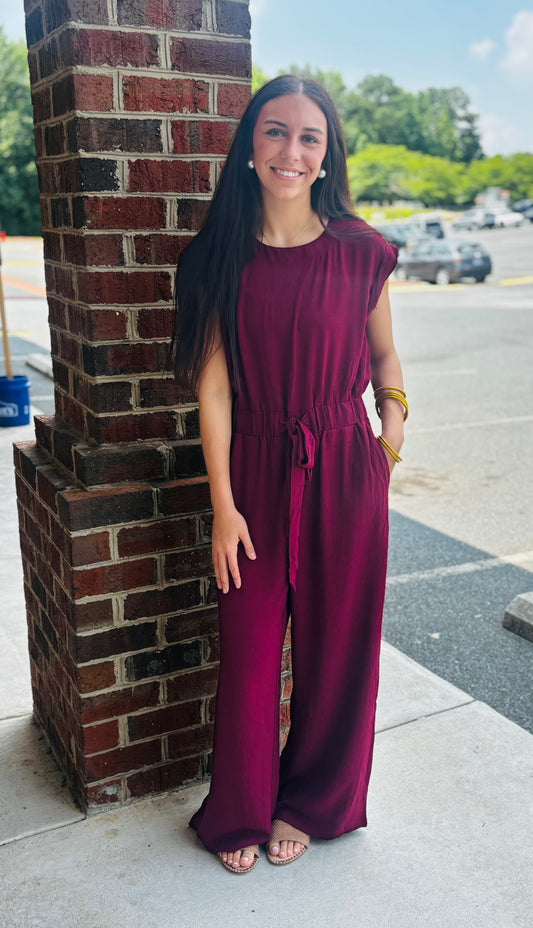 Sleeveless Wine Jumpsuit
