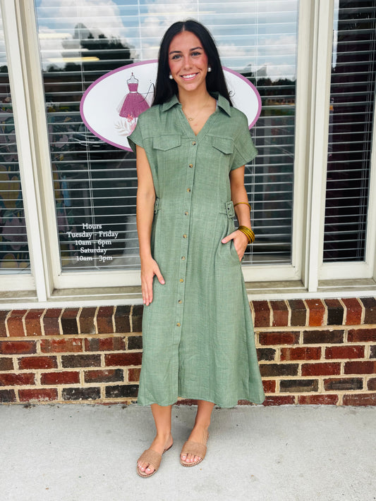 Olive Grove Midi Dress