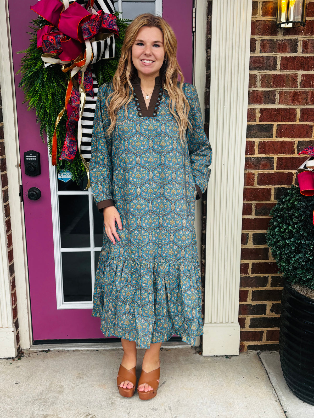 Teal Floral Midi Dress