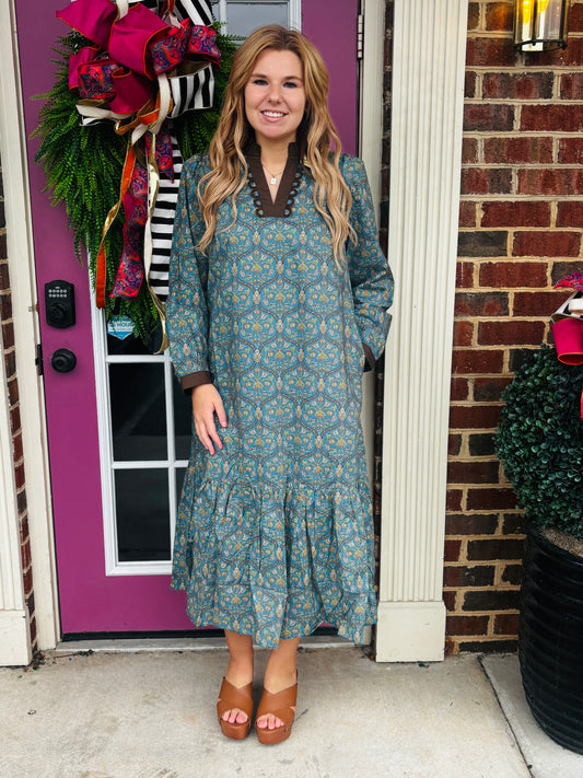 Teal Floral Midi Dress