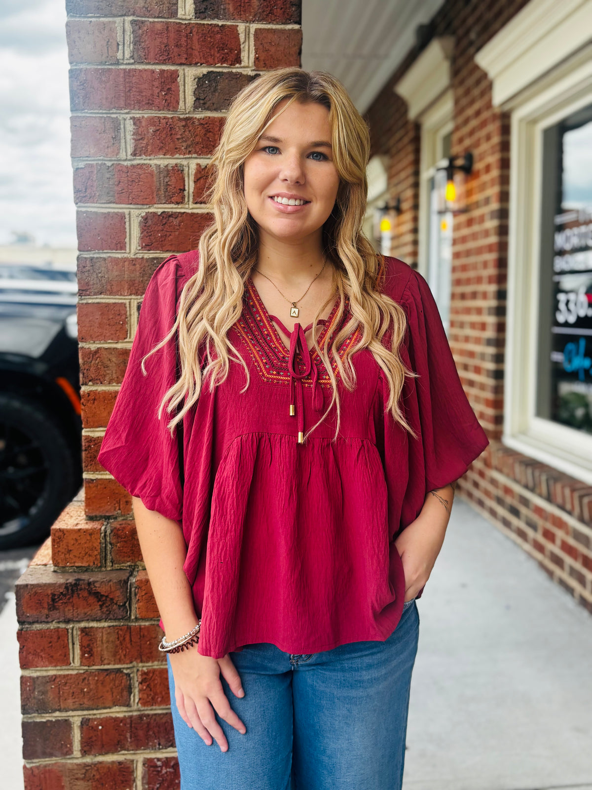 Embroidered Maroon Blouse