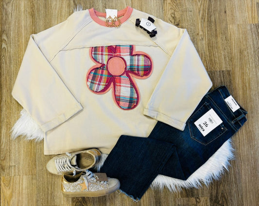 Ecru Flower patch shirt