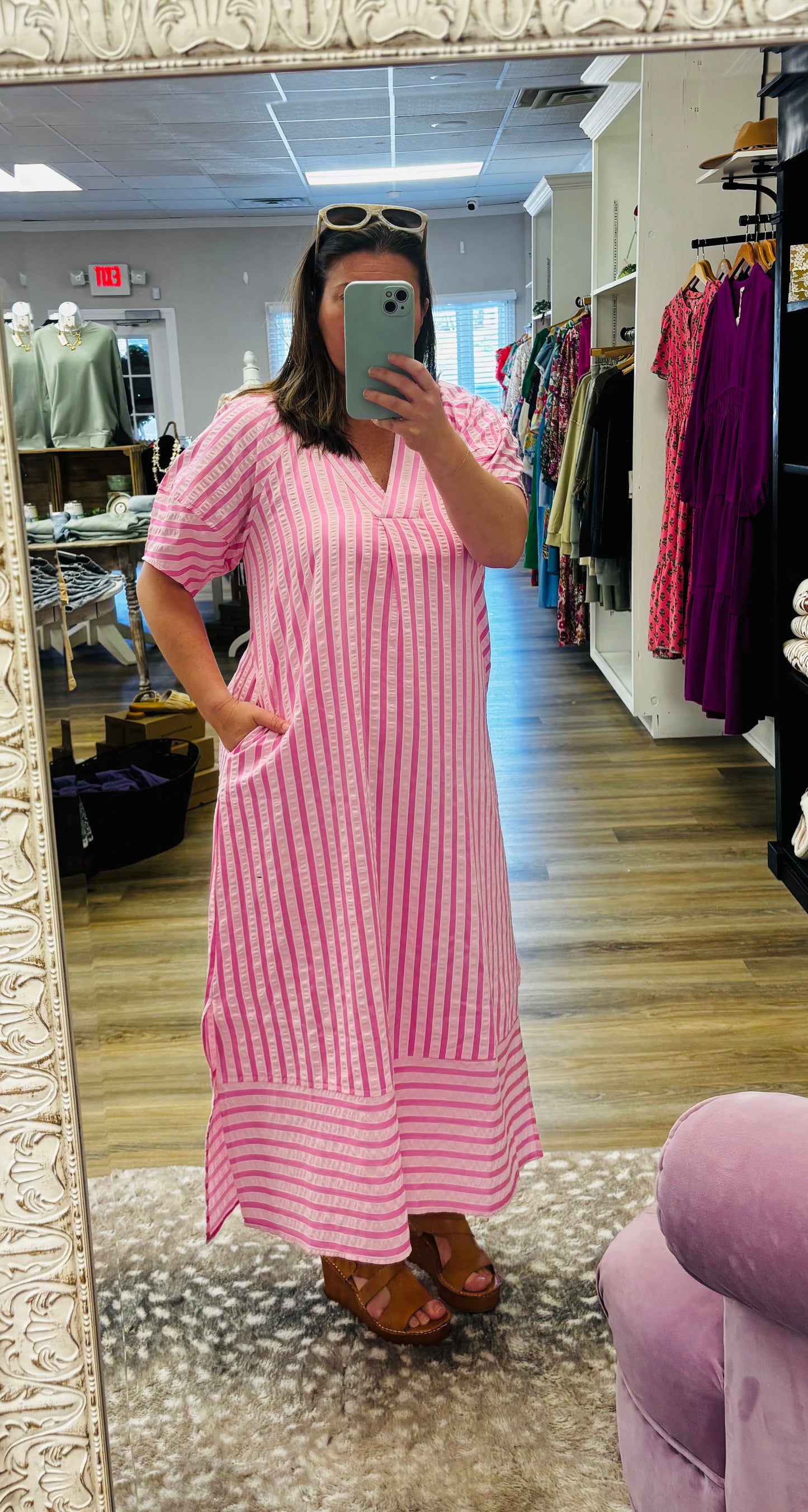 Pink & White Midi Dress