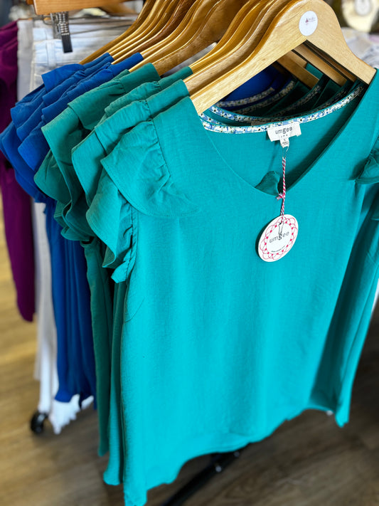 V-Neck Flutter Sleeve Top