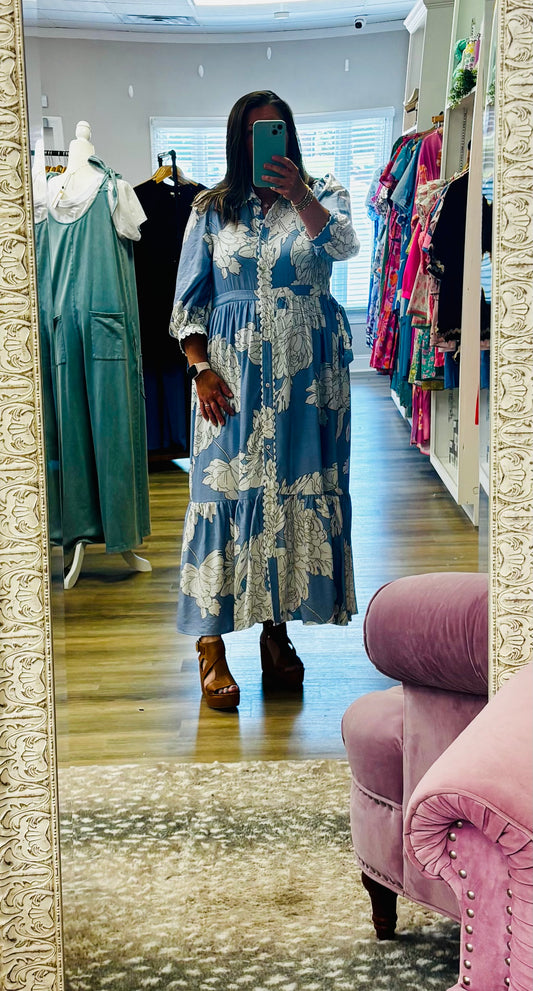 Light Blue Floral Midi Dress