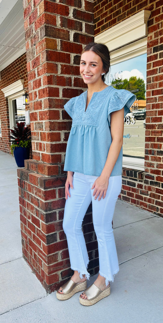 Denim Flutter Sleeve Top