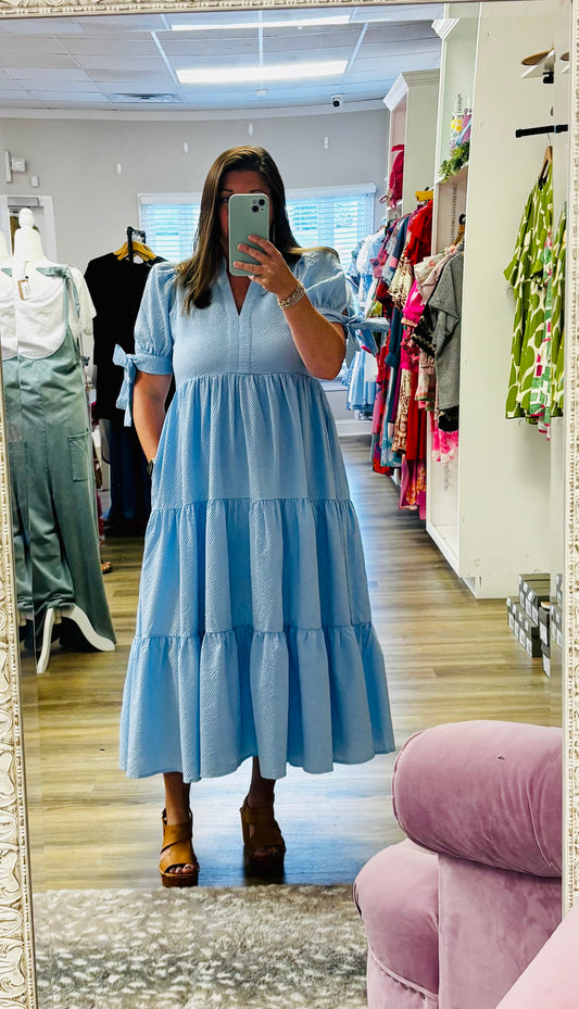 Textured Blue Midi Dress