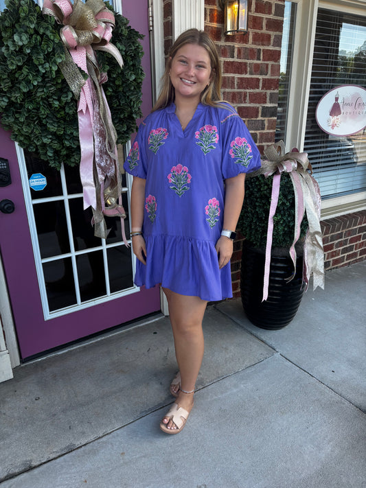 Boho Floral Embroidered Mini Dress