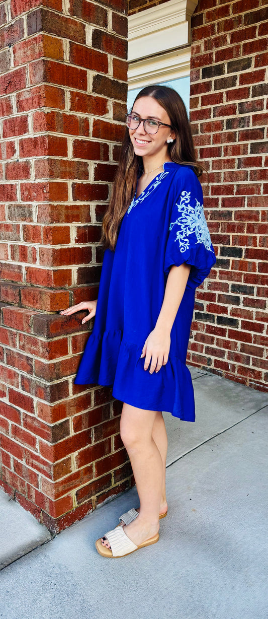 Cobalt Blue Embroidered Dress