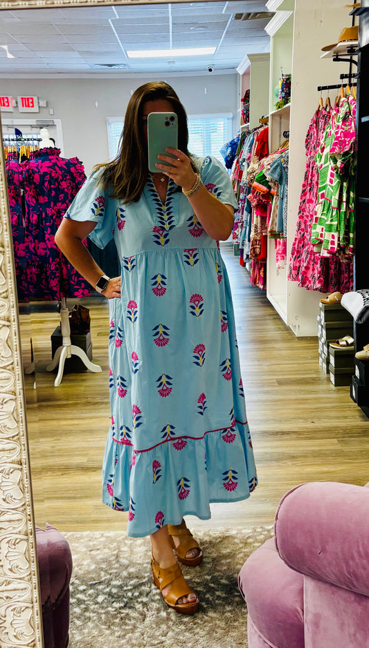 Peri Blue Embroidered Midi Dress