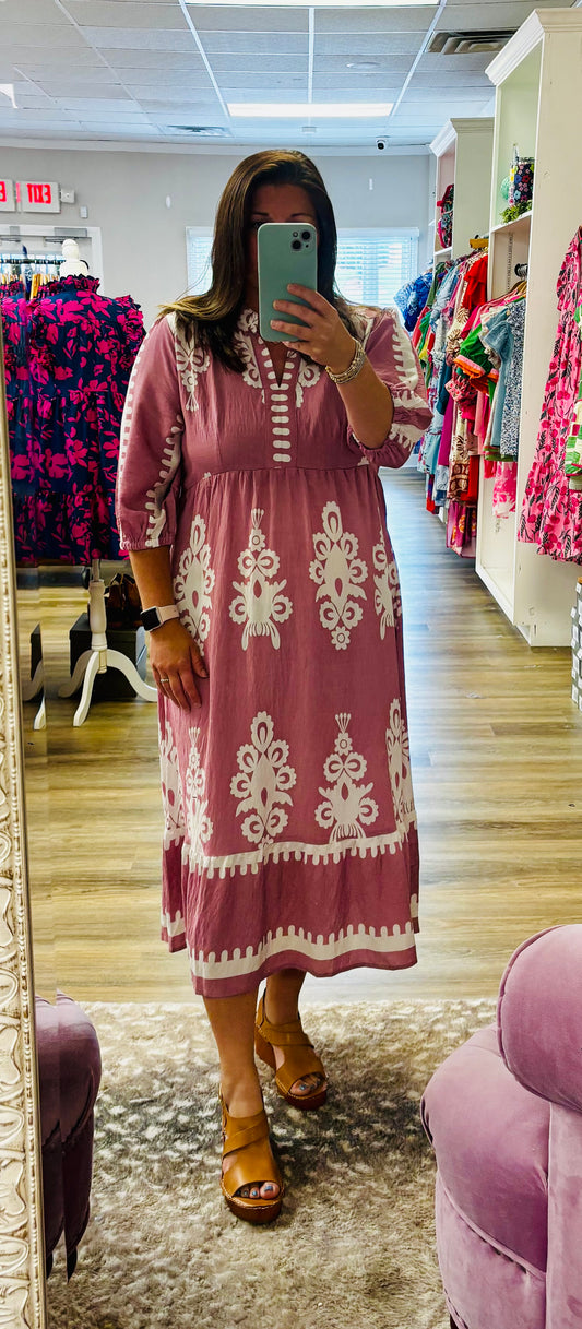 Light Mauve Abstract Midi Dress