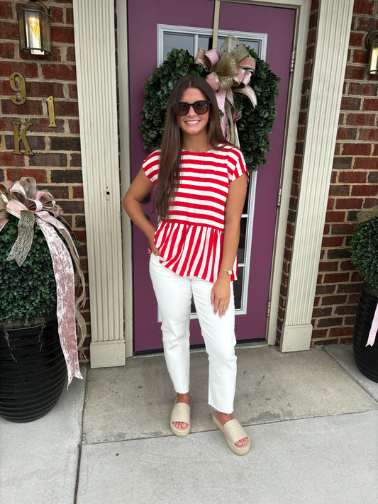 Striped top with back bow ties