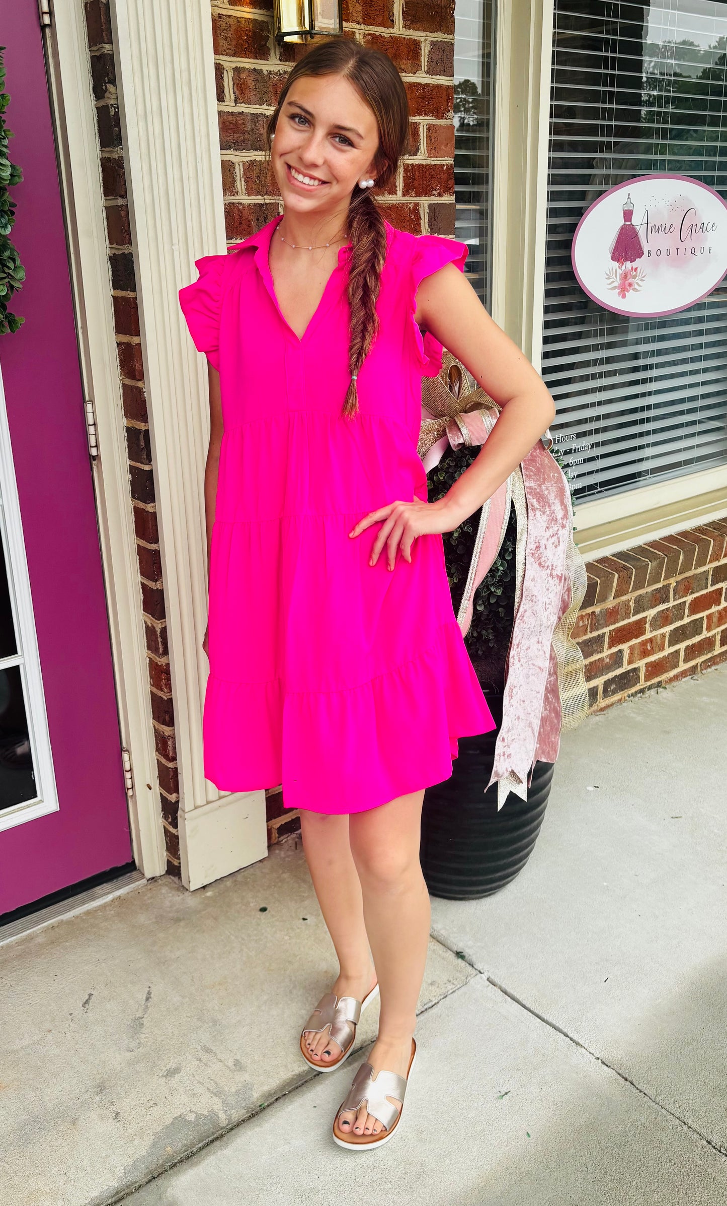 Hot Pink Ruffle Tiered Dress
