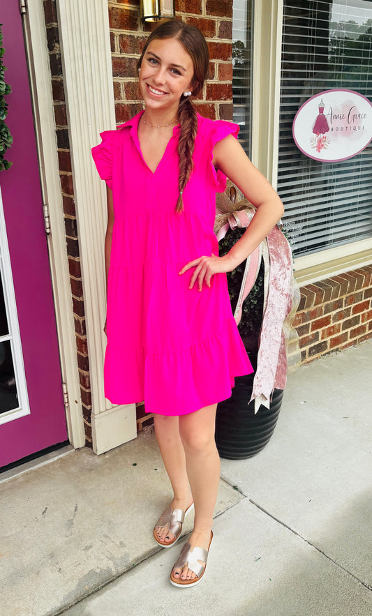 Hot Pink Ruffle Tiered Dress