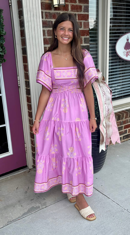 Floral Smocked cutout Midi