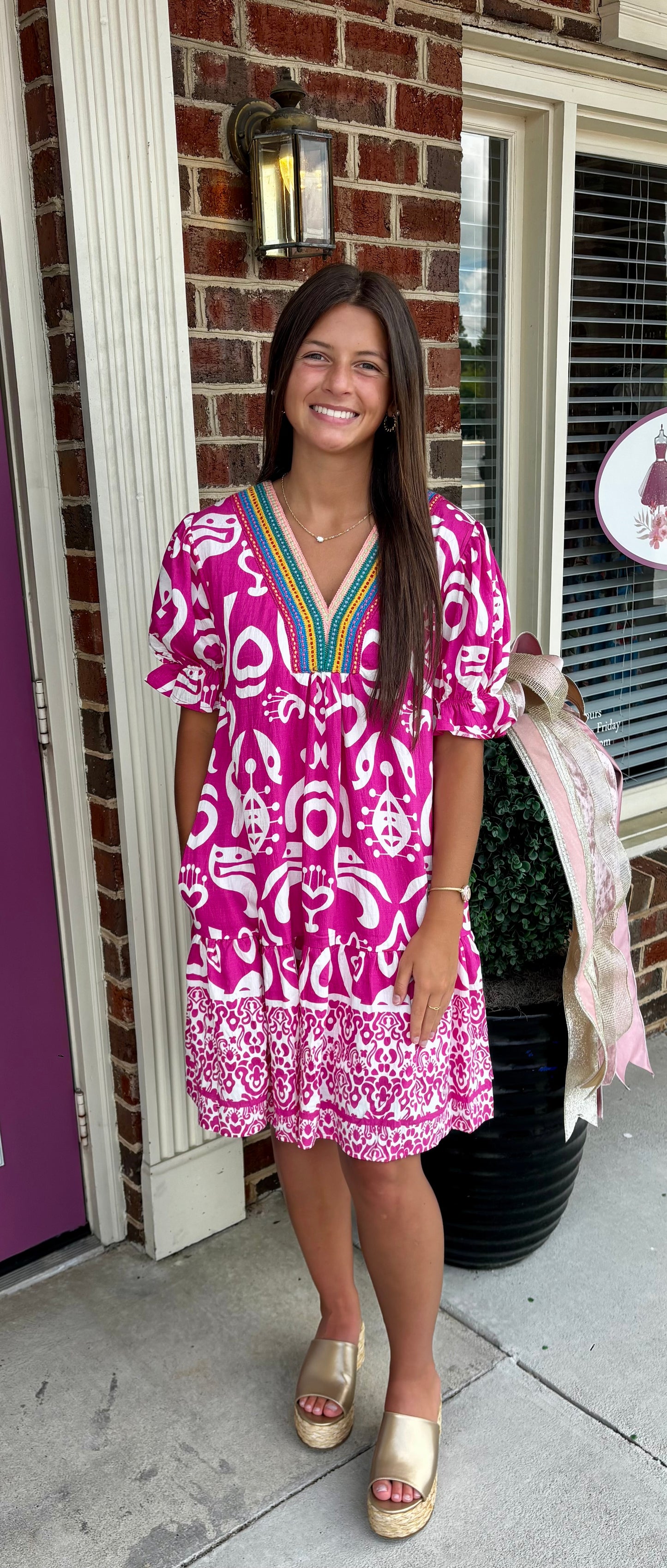 Pink Puff Sleeve Mini Dress