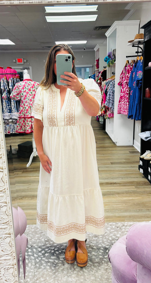 Embroidered Midi Dress