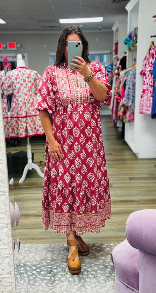 Abstract Border Print Midi Dress