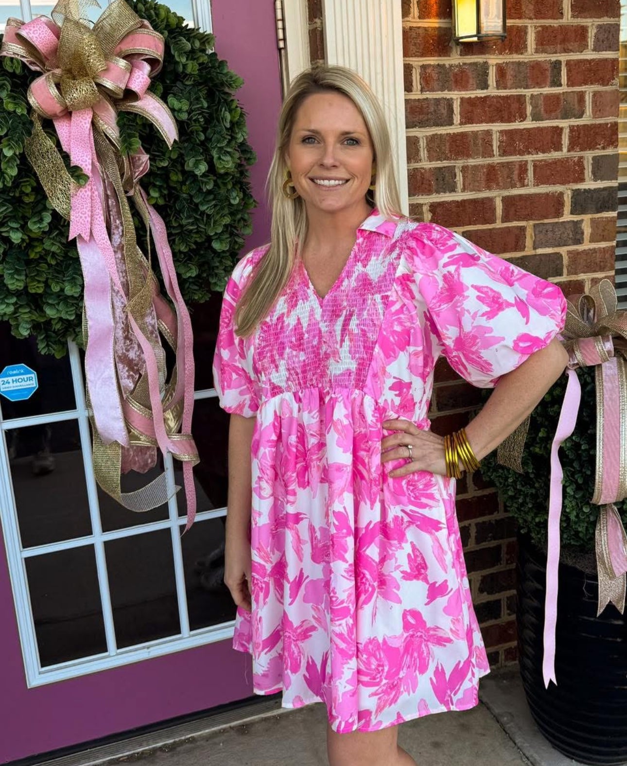 Pink Floral Print Dress